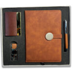 Brown PU Leather Diary 4 in 1 Gift Set with Pen, Card Holder and Metal Keychain