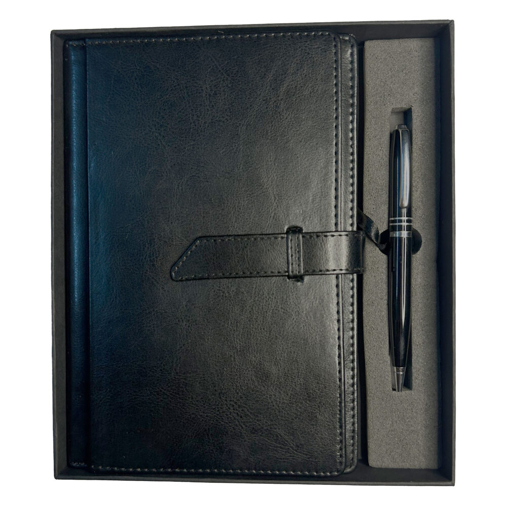 2 in 1 Leather Gift Set Belt Dairy with Metal Pen