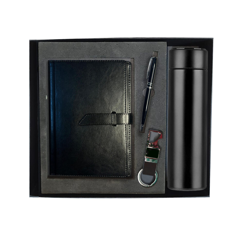 4 in 1 Corporate Gift Set with Belt Diary, Metal Pen, Temperature Water bottle and Metal Keychain