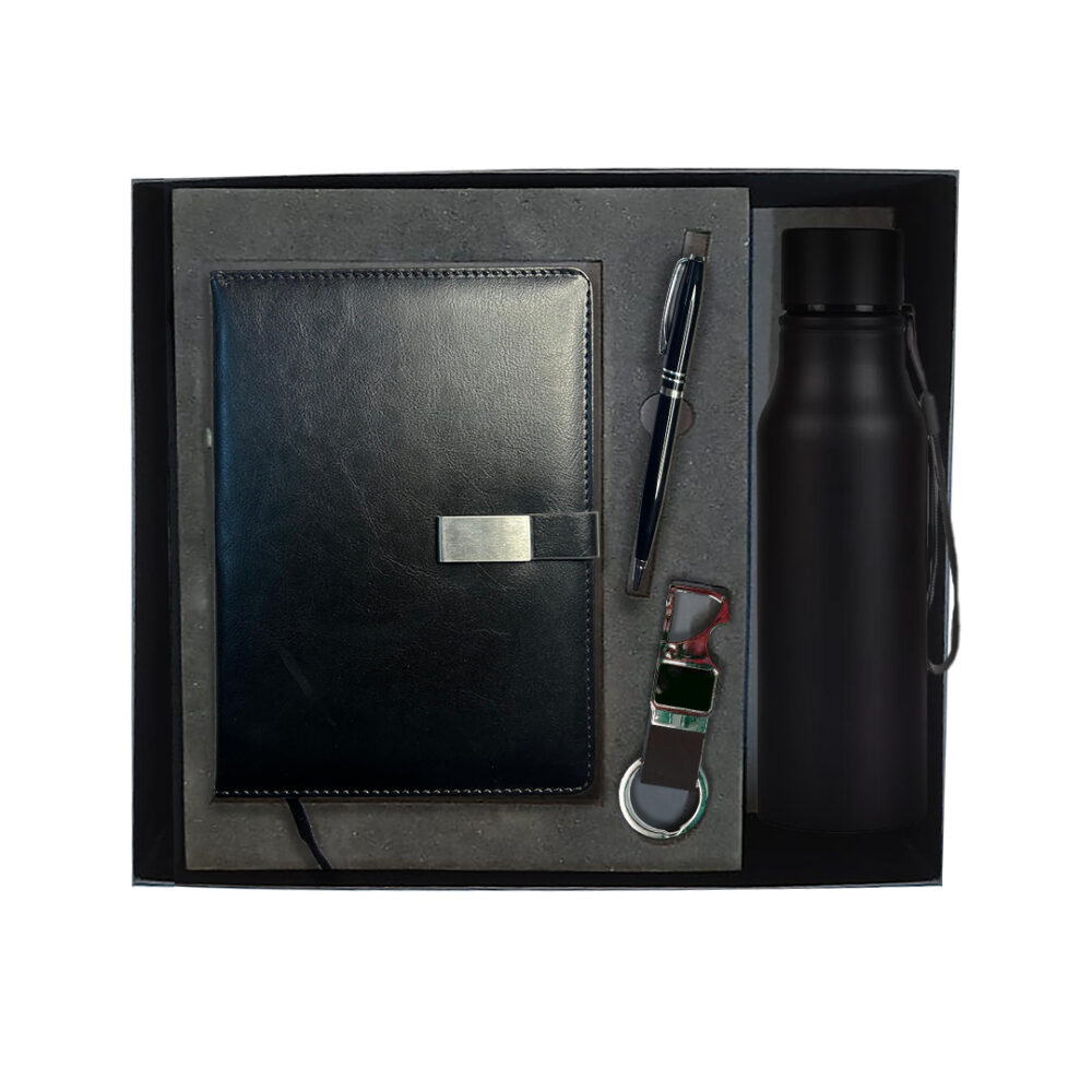 Corporate Gift Set Button Diary, Metal Pen, Water bottle and Metal Key-chain Gift Set for birthday