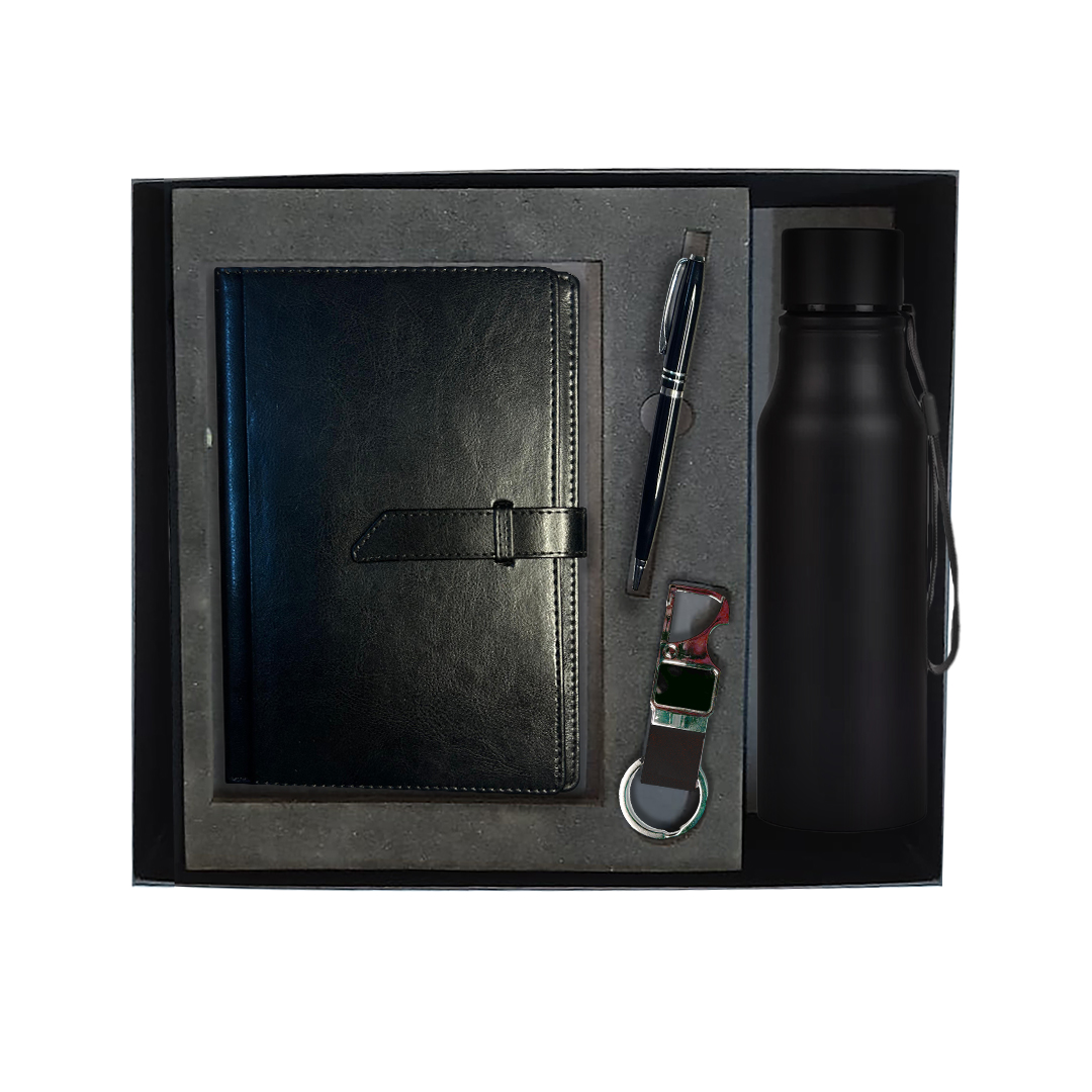 Corporate Gift Set 4 In 1- Belt Diary, Metal Pen, Water bottle and Metal Key-chain for Boyfriend & girlfriend