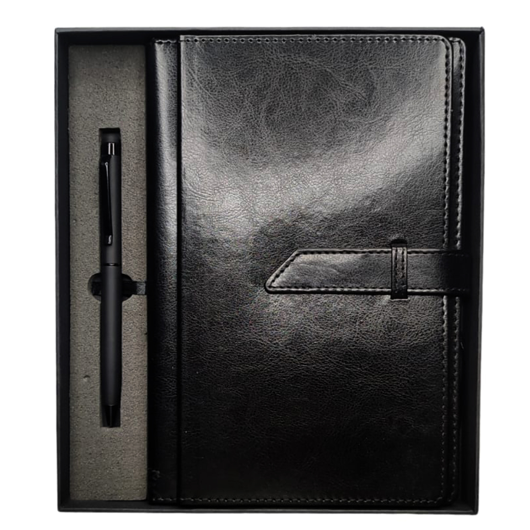 Black Leather Belt Diary with Unique Metal Pen Gift Set- Corporate Gifts India