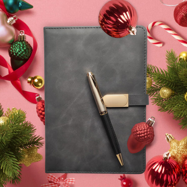 2 in 1 Leather Gift Set Diary with Pen - Black