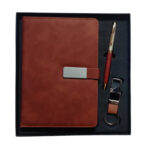 3 in1 Square Button Diary with Half Leather Pen and Keychain Gift Set for Employee Kit, New Year gifts, Birthday Gifts