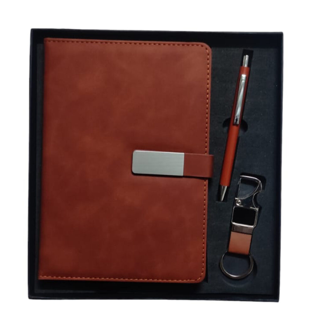 3 in1 Combo set comes with square button Diary with pen and Keychain Gift Set for Employee Kit, Birthday Gifts