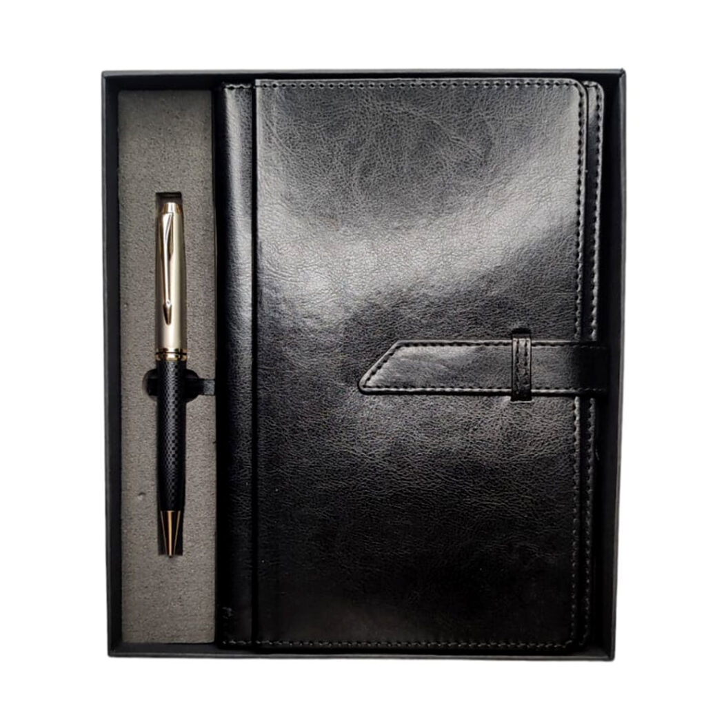 Black Leather Belt Diary & Unique Pen Gift Set