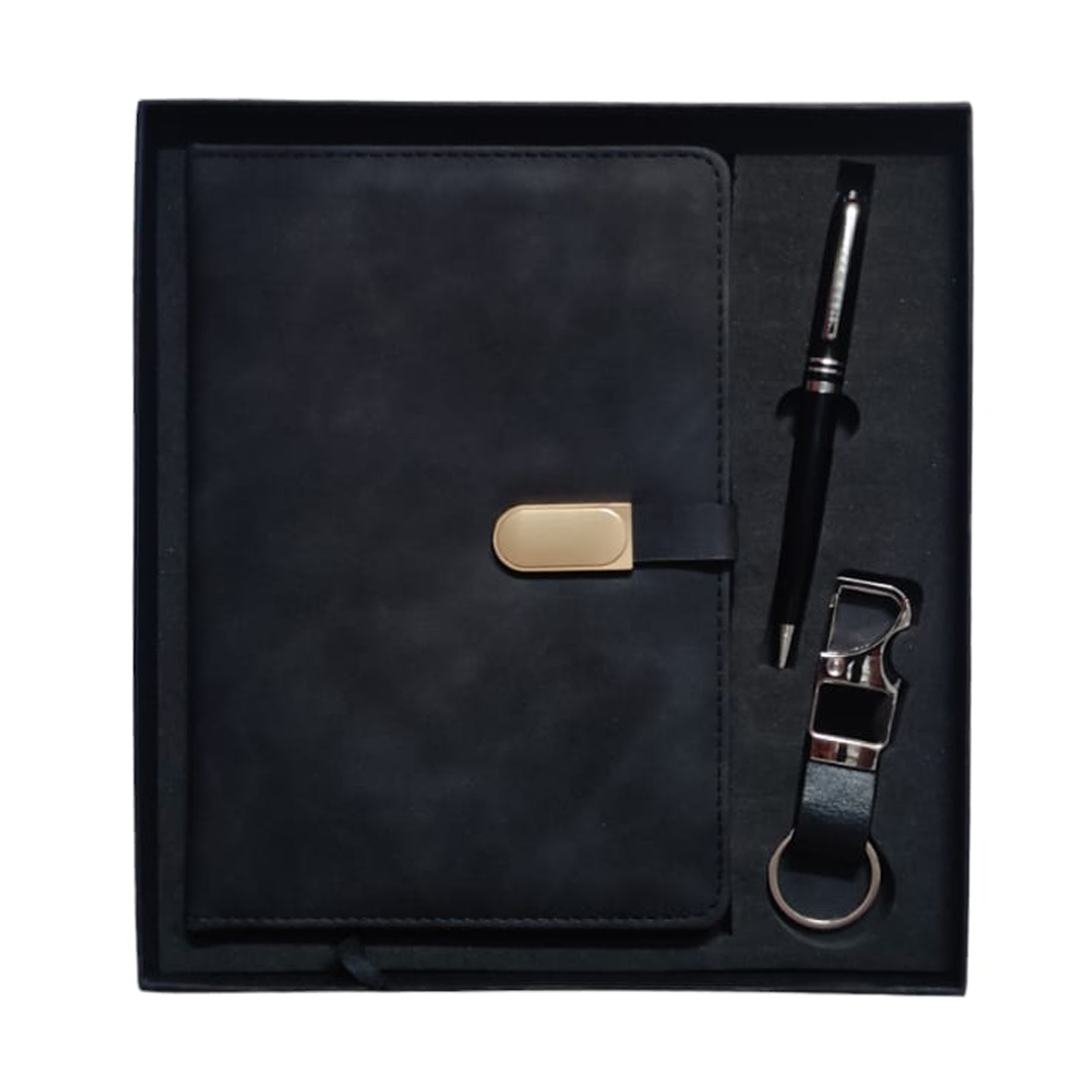 3 in1 Corporates set comes with Black Diary Half Square Button Metal Pen Gift Set for Employee Kit