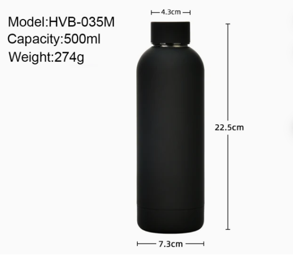 Stainless Steel Thermo 500ml Double Walled Bottle (Black)